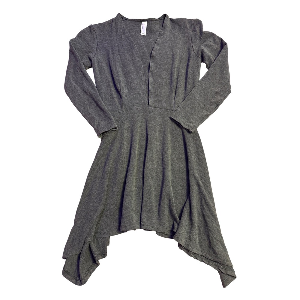 American Apparel Womens Gray Long Sleeve Fit Flare Asymmetrical Hem Dress, Small
